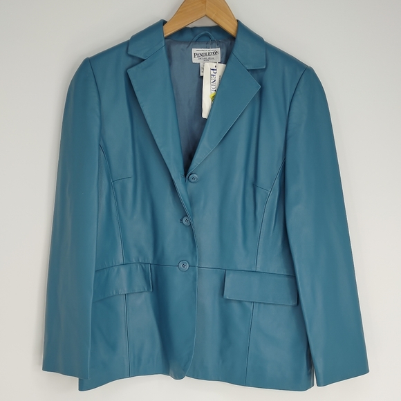 Pendleton NEW Leather Turquoise Jacket - Picture 1 of 7